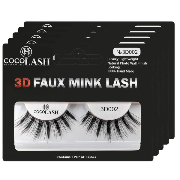 Cocohoney 3D Faux False Mink Eyelashes (5 pairs) - PARTY LOOK | 100% Hand Made | Cruelty Free | Reusable | Ultralight | Durable | Comfortable to Wear | Easy Application (3D002)