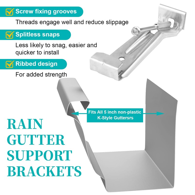 20 Pcs Gutter Hangers 5 Inch K Style with Pre-Inserted