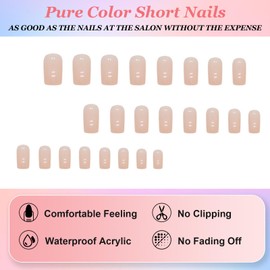 24Pcs Square False Nails Short, Nude Pink French Tip Press on Nails, Pure Colour Glossy Fake Nails Acrylic Full Cover Glue on Nails, Removable Stick on Nails for Women Girls Nail Art Accessories