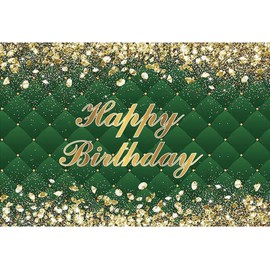 Renaiss 9x6ft Happy Birthday Backdrop Banner for Photoshoot Portrait Gold Diamonds Green Photography Background for Men Women 30th 40th 50th 60th 70th 80th Bday Party Decor Glitter Photo Booth Prop