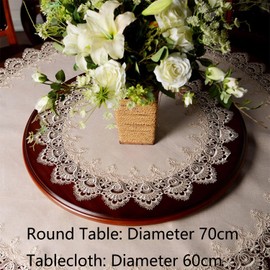 1 x Round Tablecloth, Natural Linen Round, Dresser Scarf Placemats, Embroidered Round Tablecloth, Handmade Crochet Craft, Table Decoration, Waterproof and Oil-Resistant Tablecloth