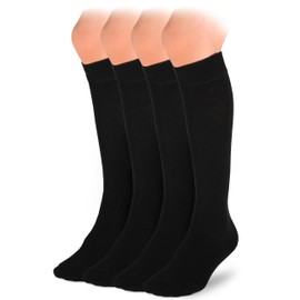 HUGH UGOLI Knee High Cotton Socks for Kids Girls Boys & Toddlers, Long School Uniform Socks, Soft & Comfortable,Black, 9-11 Years Old, 4 Pairs