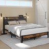 LIKIMIO Queen Bed Frame, Storage Headboard with Charging Station, Solid