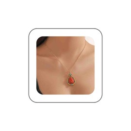 Cimenexe Bohemian Drop Coral Necklace Gold Coral Stone Pendant Necklace Red Turquoise Chain Ethnic Natural Gemstone Necklace Jewellery for Women and Girls Gifts, Zinc, No Gemstone