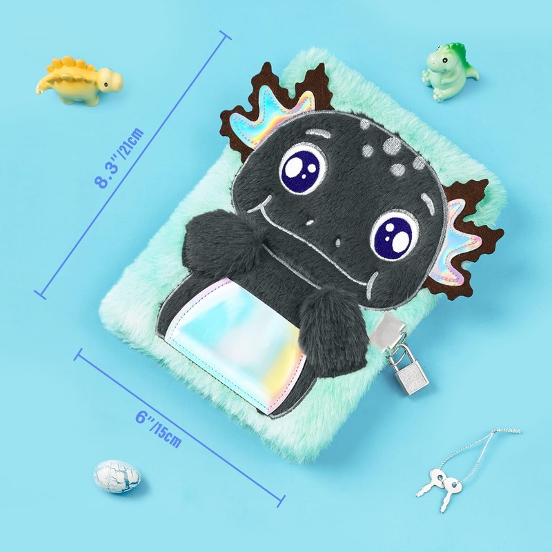 WERNNSAI Cute Axolotl Plush Kids Secret Diary for Boys with