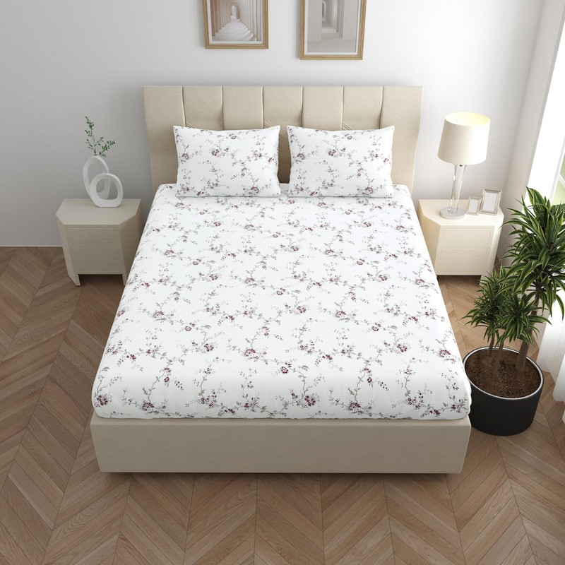 LINENWALAS 100% Cotton Percale Double Size Fitted Sheet Only, Printed