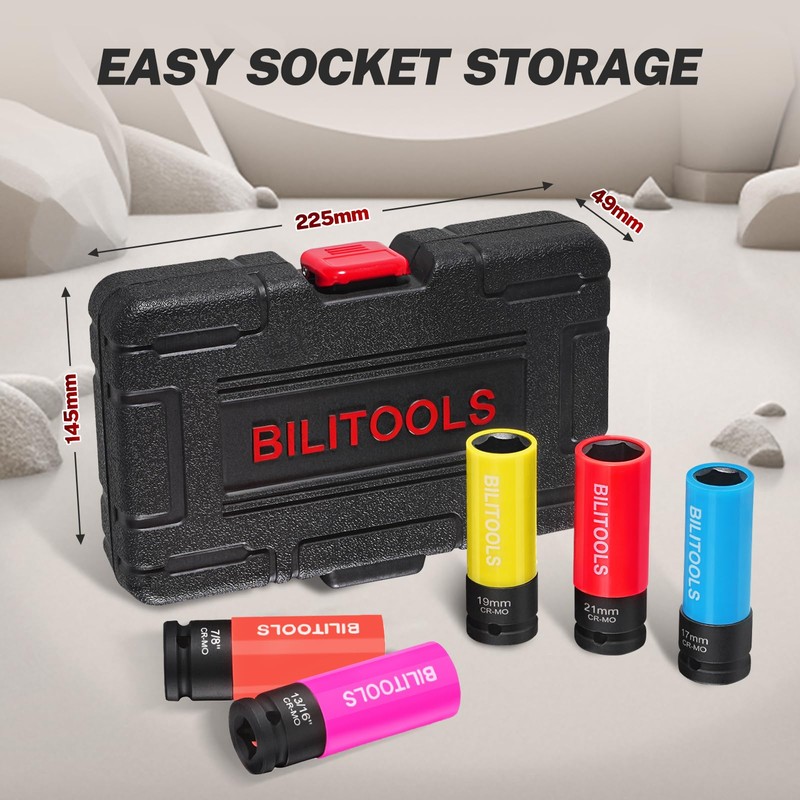 BILITOOLS 1/2 inch Drive Impact Lug Nut Socket Set, Metric
