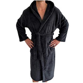 HOMELEVEL Unisex Bathrobe, Dressing Gown - Cuddly Soft Travel Bathrobe Sauna Gown - Microfibre Coat with Hood for Men and Women - Various Sizes, black
