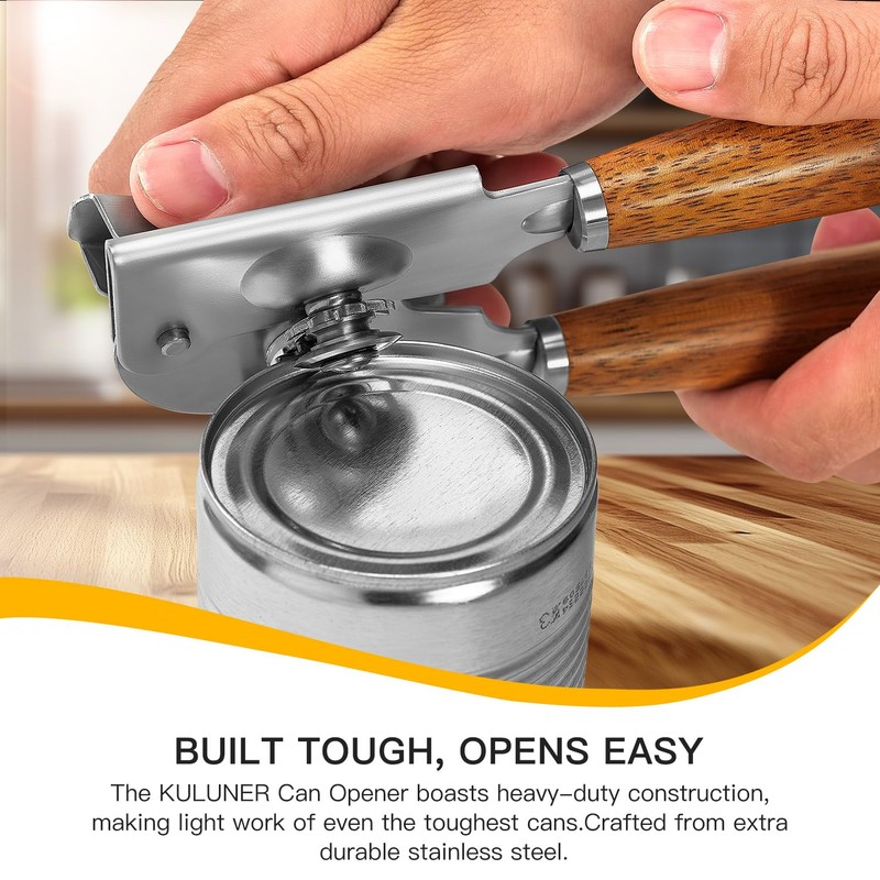 Upgraded Efficient Manual Can Opener - Selected Solid Wood Handle,