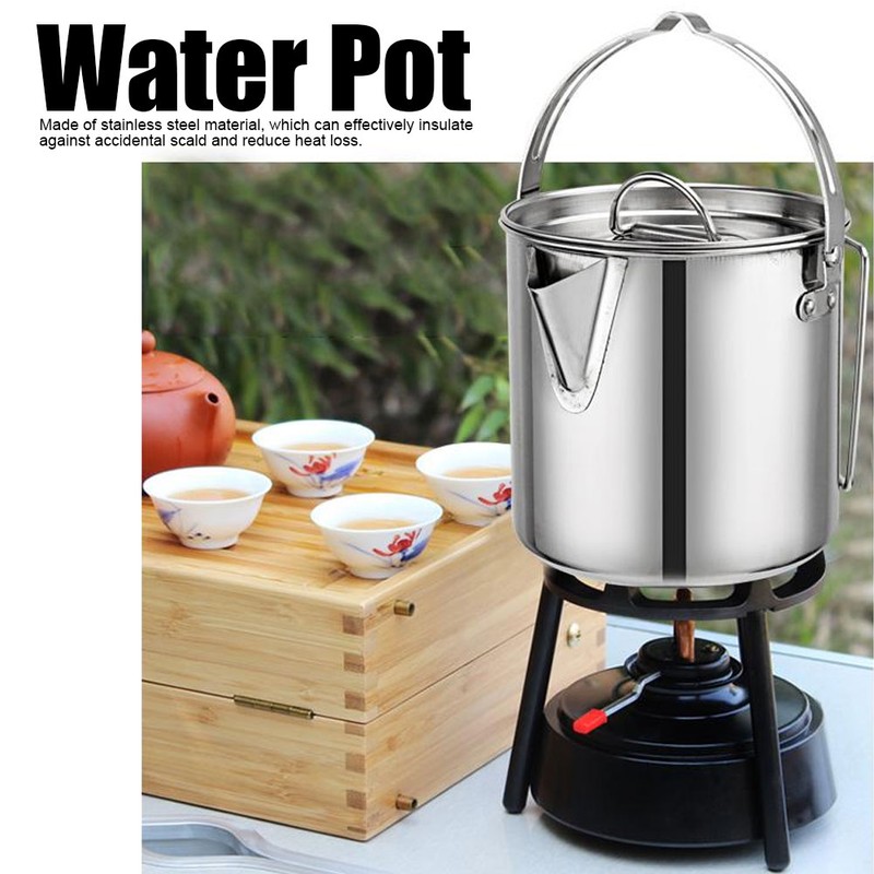 1.2L Outdoor Portable Camping Hiking Stainless Steel Hanging Water Pot