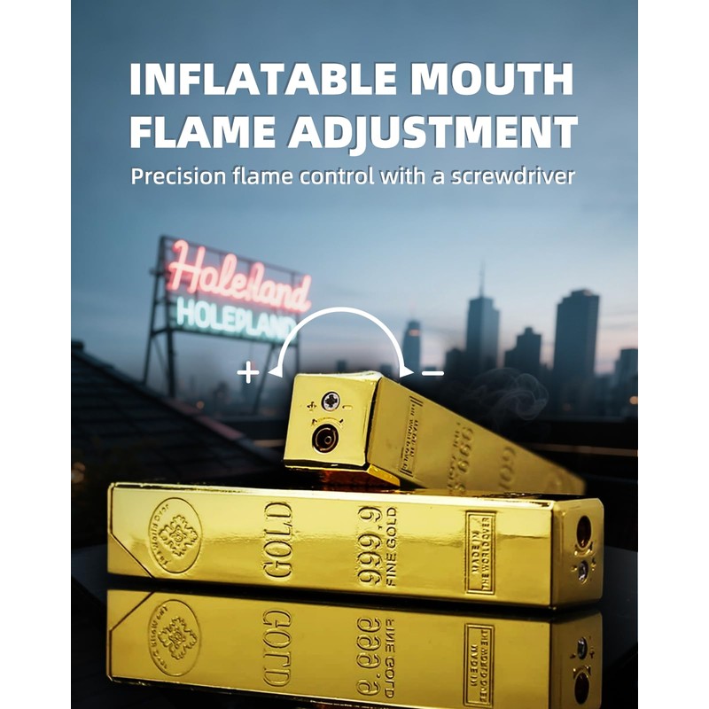 Gold Lighter with Cool Design, Refillable Butane Lighter, Portable &