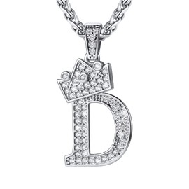 U7 Women's Crown Necklace Initial Letter Pendant Necklace with Zirconia Iced Out Letter A-Z 3D Letter Charms Jewellery Chain Gift for Women Girls, Brass
