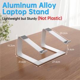 GleYo Laptop Stand for Desk Detachable Aluminum Computer Riser Portable Metal Notebook Holder Compatible with MacBook Air, Pro, Dell, HP, Lenovo and All 10-16" Laptops, Silver