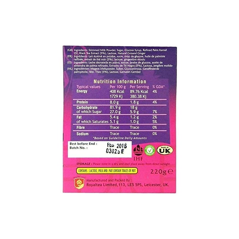 Royal Tea Ginger Chai Unsweetened Tub 400g (Pack of 2)
