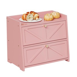 Trironsun Vintage Double Layer Bread Box for Kitchen Counter Bamboo Bread Storage Container Large Capacity Bread Storage Bin (Pink)