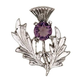 Traditional Scottish Thistle & Dark Amethyst Stone Brooch Pin