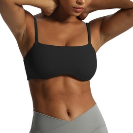 Aoxjox Women's Define Sculpt Bandeau Sports Bras Workout Curved Training Fitness Running Yoga Crop Tank Top (Black, Medium)