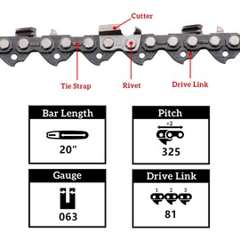 Kohnkd 3 Pack 20 Inch Chainsaw Chain 325 063 81 Drive Links for Stihl 024 026 028 034 036 MS241 MS260 MS261 MS270 MS271 MS290 MS291