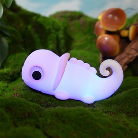 Night Light for Kids, 7 Colors Chameleon Night Lamps with Hangable Tail, 3 Levels Dimmable Silicone Night Light, Bedside Night Lamp with Timer, LED Rechargeable Animal Lights for Boys Girls (Pink)