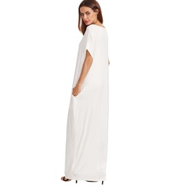 Verdusa Women's Short Sleeve Loose Long Maxi Lounge Dress with Pockets Cream White Large