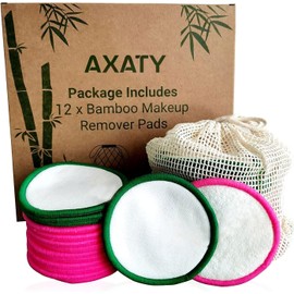 AXATY 3-Layers 12 Reusable Makeup Remover Pads-Organic Bamboo Cotton Pads Eco-Friendly Reusable Face Pads Makeup Remover for All Skin Types with Cotton Draw String Laundry Bag (12 PCS Set)