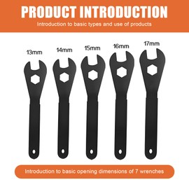 Cone Wrench, 5 Pieces Durable Multifunctional Carbon Steel Bicycle Cone Wrench Set Tool 13/14/15/16/17 mm, Durable Bicycle Hub Wrench, Wrench Set for Bicycle Hub