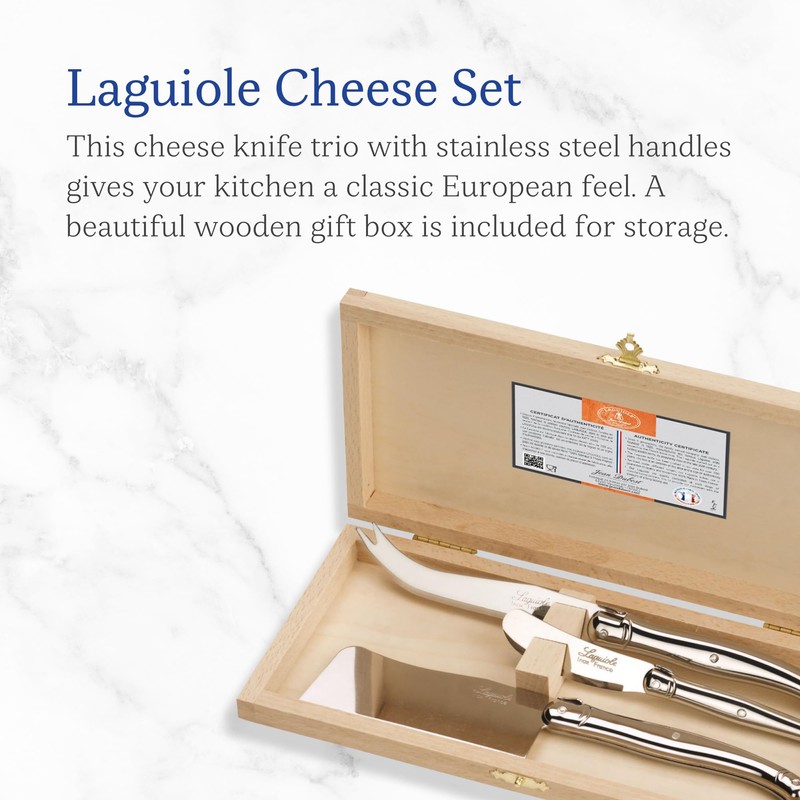 Jean Dubost Laguiole 3-Piece Cheese Knife Set, Stainless Steel Handles