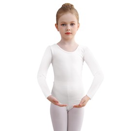 DGSHIRLDJO Ballet Leotard Girls Ballet Jersey Cotton Long Sleeve Ballet Body Dance Body Gymnastics Leotard for Children Women Size 110-160, White
