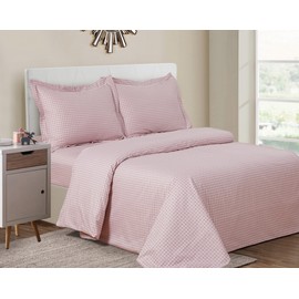 Violet Linen French Geometric Tiles Dusty Rose Pattern, Luxury Ultra Soft and Breathable 200 Thread-Count Cotton Percale, Peach, Twin 39-inch, 6 Piece Duvet Set, Bedding Duvet Cover Set for Two Beds