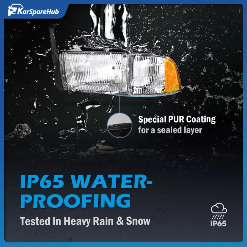 karsparehub Chrome Headlights For 1994-2002 Dodge Ram 1500 2500 3500