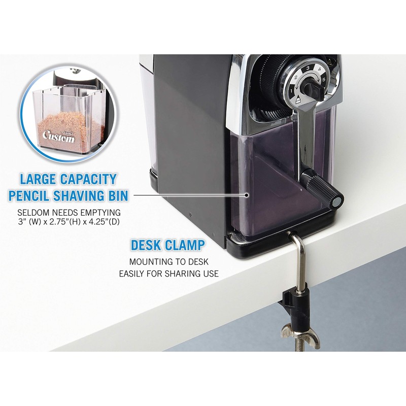 CARL Pencil Sharpener, CC-2000, Custom, Red, 5-Point Selector. Manual, Quiet