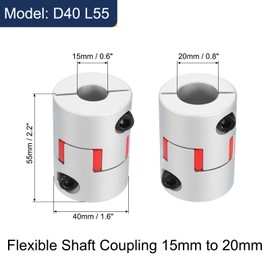 sourcing map D40 L55 15mm to 20mm Flexible Plum Shaft Coupling Aluminum Motor Connector Flexible Spider Coupler for 3D Printer CNC Machine and Servo Stepper Motor (Silver Tone/Red)