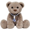 Mikee Fluffie Teddy Bear Stuffed Animal with Navy Collar, 9"