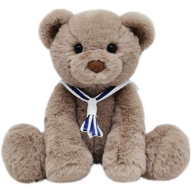 Mikee Fluffie Teddy Bear Stuffed Animal with Navy Collar, 9" Small Teddy Bear, Cute Soft Stuffed Animals for Girls Kids, Valentines Plush Bears Toy for Birthday Children's Day Gift