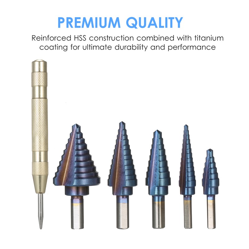 50 Sizes HSS Step Drill Bit Set with Automatic Center
