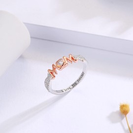 925 Sterling Silver Mom Nana Sister Daughter Bestie Ring for Women I Love You Forever Mothers Day Christmas Birthday Rings Jewelry Gifts (Mom, 8)