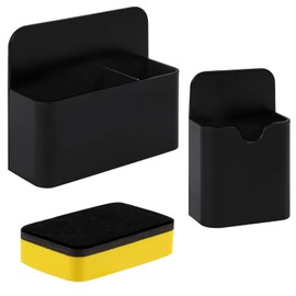 Magnetic Pen Holder, Pack of 2 Magnetic Pen Holder, Magnetic Marker Holder for Whiteboard, Fridge, School, Office, with Whiteboard Sponge (Black)