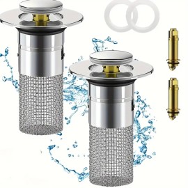Unbranded Sink Stopper 2PCS Pop-Up Drain Plug with Hair Catcher, Easy Install for Bathroom