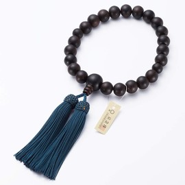 Butsudanya Takita Shoten Men's Prayer Beads, Banded Ebony (Matte), 22 Beads, With Bag (Tufted Color, Iron Navy), Can Be Used in All Sects, Kyoto Prayer Beads, Certificate Included