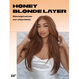 GORGIUS Straight Lace Front Wigs with Brown and Blonde Highlights Glueless Layered Wig Pre Cut Pre Plucked Middle Part Synthetic Wig 24 Inch