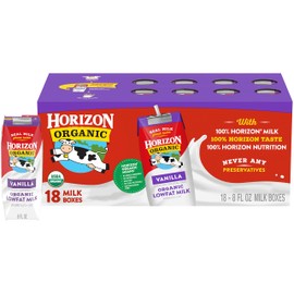 Horizon Organic Shelf Stable 1% Lowfat Vanilla Milk Boxes, USDA Certified Organic UHT Milk from Pasture-Raised Cows, No Refrigeration Required, 8 fl oz, 18 Count