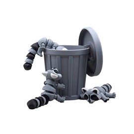 Raccoon Trash Can Toy, Fun posable, Funny Animal Gift, 3D Printed Decorative Figurine Set, Fidget Toy, Crashpixel, Set of 3 (Racoons 2.65in Long, Trashcan 2.5in Tall)