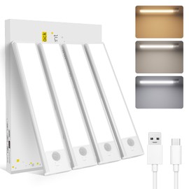 ORALUCE Under Cabinet Lighting Rechargeable Magnetic, LED Motion Sensor Light Indoor Battery Operated 3 Color Dimmable, Wireless Closet Lights for Kitchen Counter Stairs, 4 Pack