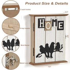 QILICZH Wood Key Holder for Wall,Key Box Wall Mounted,Key Cabinet, Decorative Wall Key Holder,Wood Key Rack,Key Hooks Hanger Wall Mount,6 Hooks for Entryway Doorway Hallway