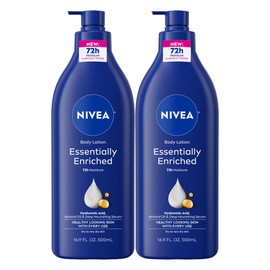 NIVEA Essentially Enriched Body Lotion for Very Dry Skin with Hyaluronic Acid, Almond Oil and Deep Nourishing Serum, 72-Hour Body Moisturizer, 16.9 Fl Oz Pump Bottle, Pack of 2