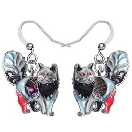 Enamel Alloy Chubby Cat Earrings Kitten Drop Dangle Fashion Jewelry For Women Girls Pet Charm Gift (Black)