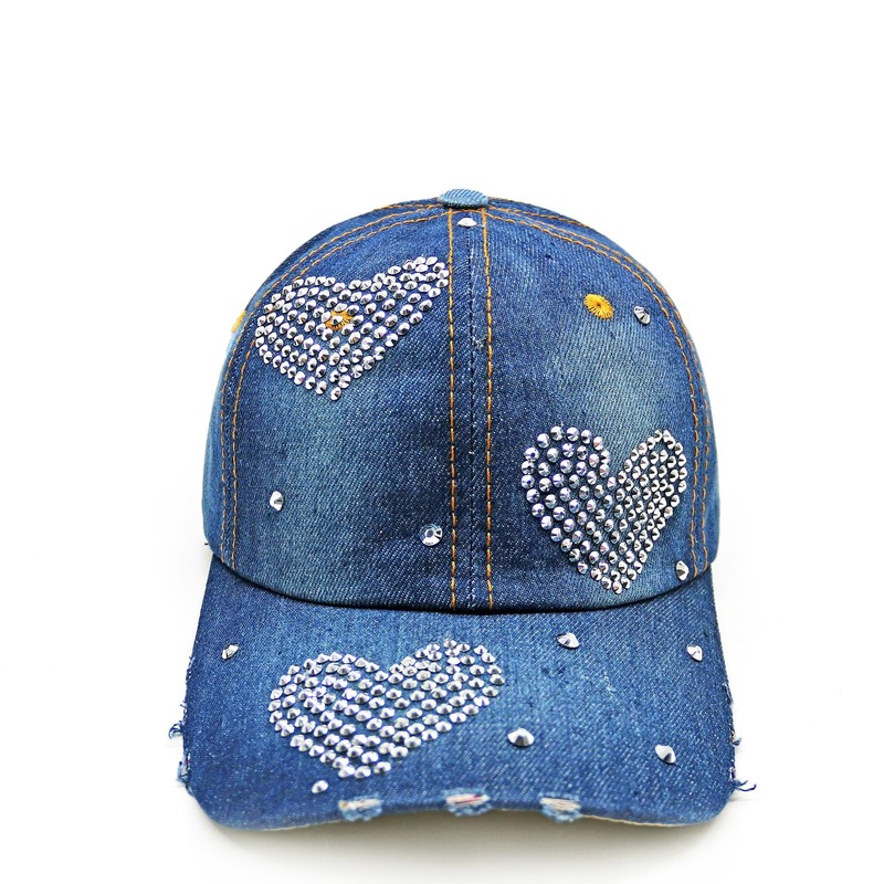 Topstyle Jeans Cap in Vintage Style with Star and Rhinestones,