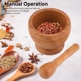 Mortar and Pestle, Grinder Bowl with Rod Hammer, Sauce Garlic Masher Hand Grinder Crusher Pepper Press Herbs Spices Grinder Set Kitchen Gadgets Spices Tools (Wood Grain)