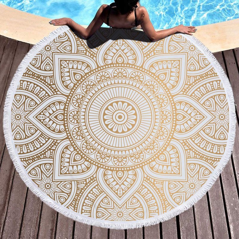 LIFKOME Unique Round Beach Towel Mandala Bath Towel Microfibre Sand