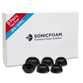 SONICFOAM Memory Foam Earbud Tips - Premium Noise Isolation, Replacement Foam Earphone Tips, 3 Pairs for in Ear Headphone Earbuds (SF4, S/M/L, Black, Tester Pack)